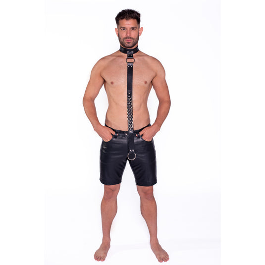 Prowler RED Leather Collar With Strap Black
