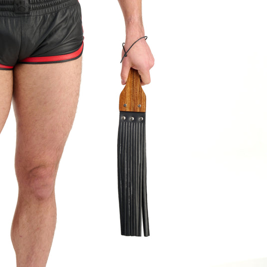 Prowler RED Leather & Wood Fringe Paddle