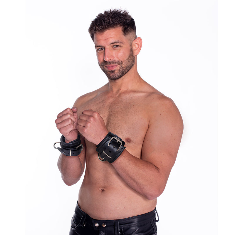 Load image into Gallery viewer, Prowler RED Leather Lockable Wrist Restraints Black
