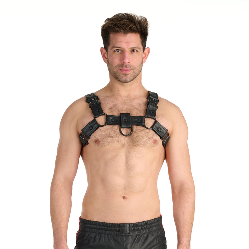 Load image into Gallery viewer, Prowler RED Leather Bull Harness With Metal Fittings Black
