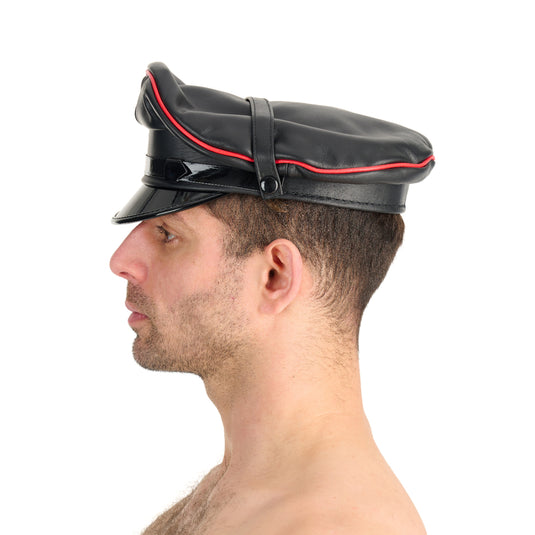 Prowler RED Leather Military Cap Black Red