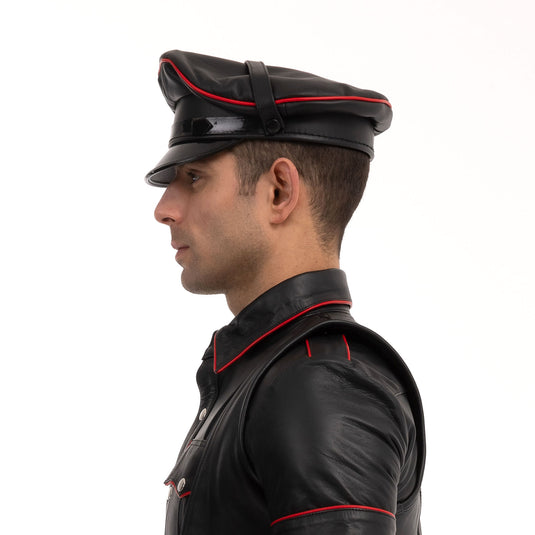 Prowler RED Leather Military Cap Black Red