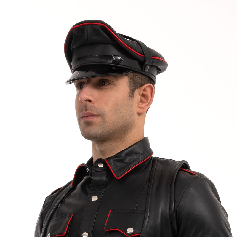 Load image into Gallery viewer, Prowler RED Leather Military Cap Black Red
