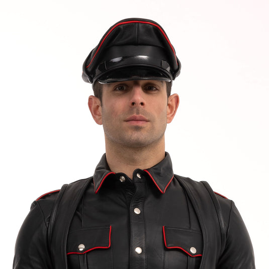 Prowler RED Leather Military Cap Black Red