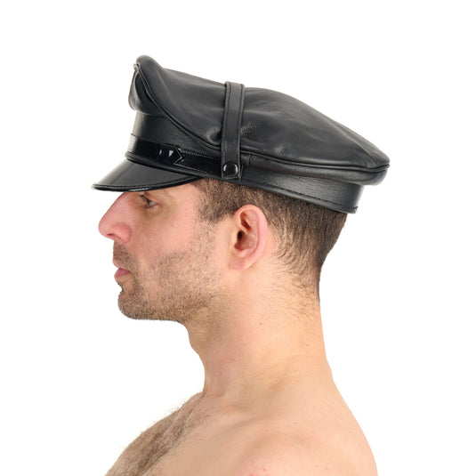 Prowler RED Leather Military Cap Black