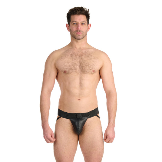 Prowler RED Leather Hole Punch Jock Strap Black