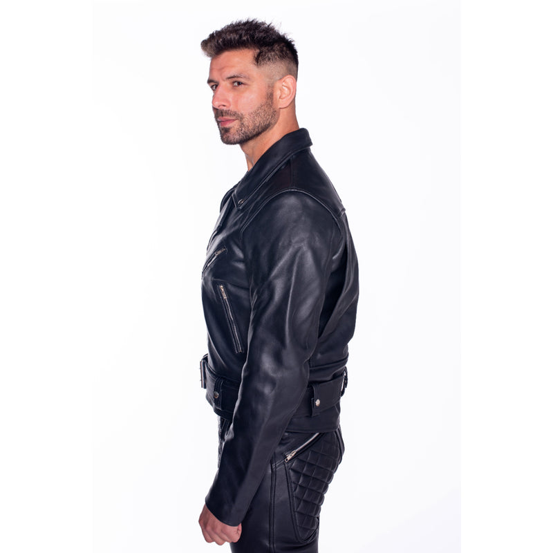 Load image into Gallery viewer, Prowler RED Leather Police Jacket Black
