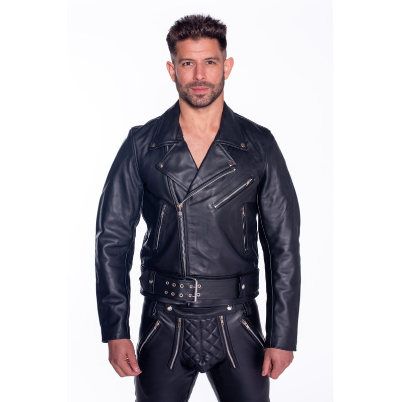 Load image into Gallery viewer, Prowler RED Leather Police Jacket Black
