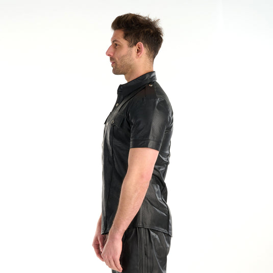 Prowler RED Leather Punch Hole Police Shirt Black