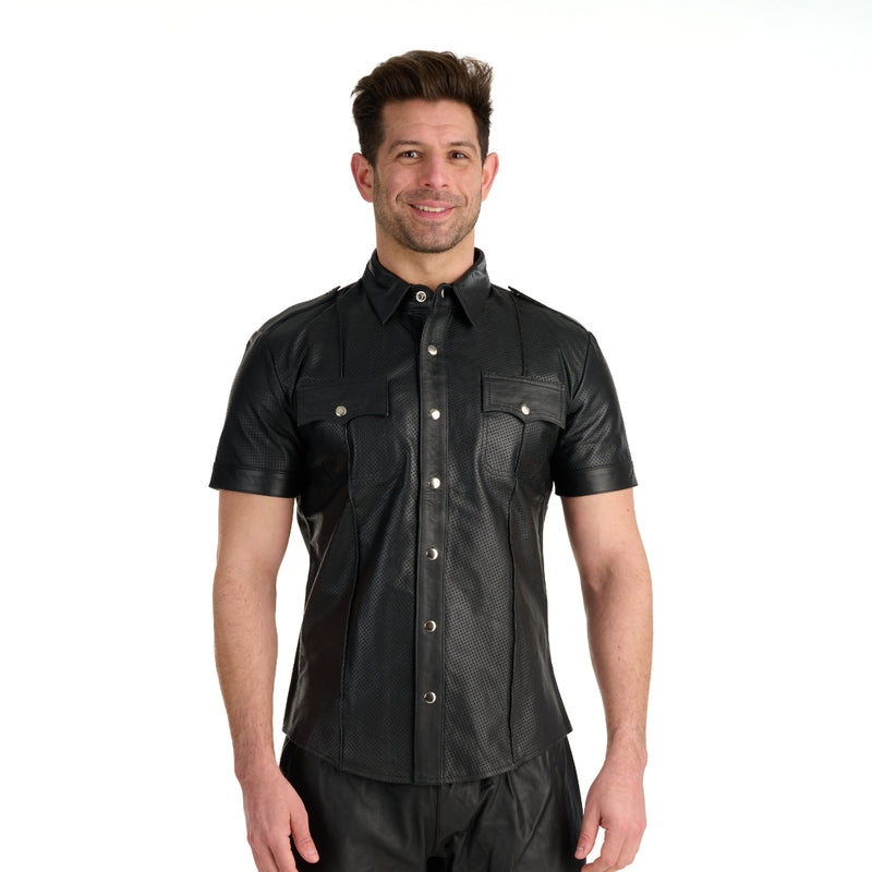 Load image into Gallery viewer, Prowler RED Leather Punch Hole Police Shirt Black
