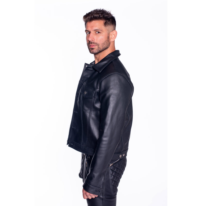 Load image into Gallery viewer, Prowler RED Leather Trucker Jacket Black
