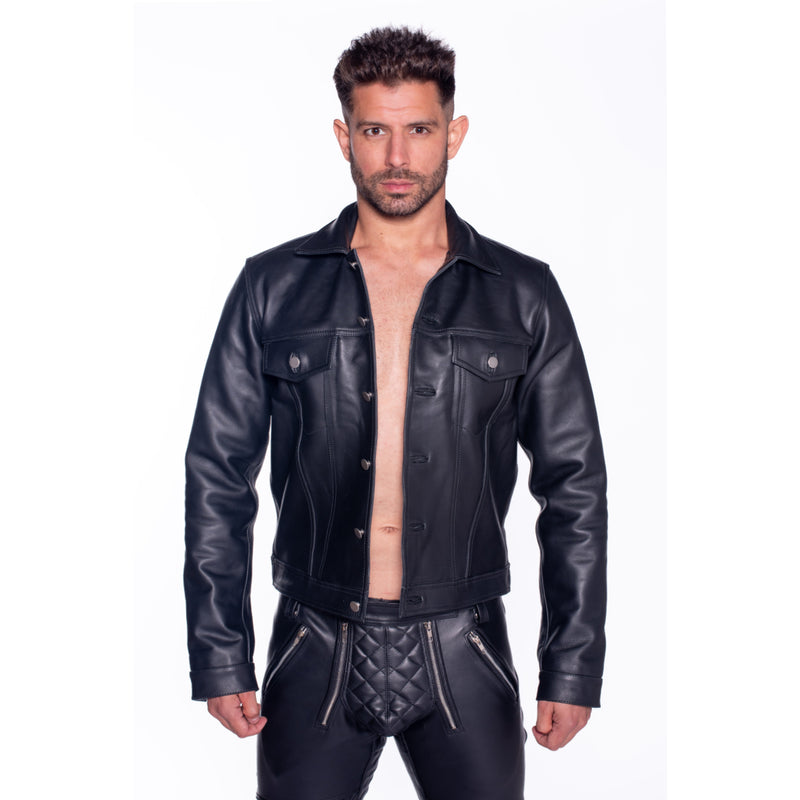 Load image into Gallery viewer, Prowler RED Leather Trucker Jacket Black
