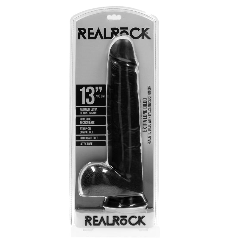 Load image into Gallery viewer, RealRock Extra Long Dildo With Balls Black 13 Inch
