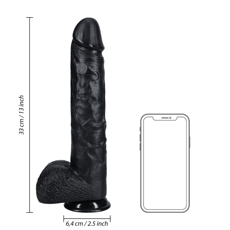Load image into Gallery viewer, RealRock Extra Long Dildo With Balls Black 13 Inch
