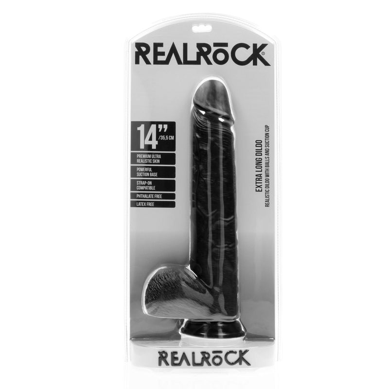 Load image into Gallery viewer, RealRock Extra Long Dildo With Balls Black 14 Inch
