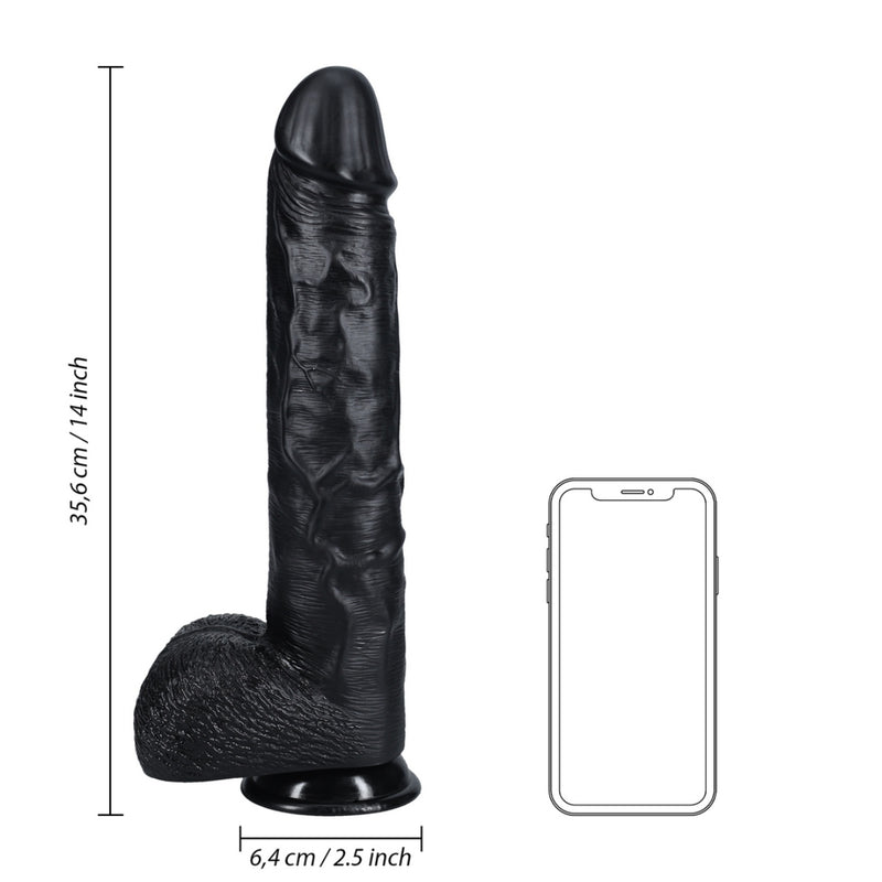 Load image into Gallery viewer, RealRock Extra Long Dildo With Balls Black 14 Inch
