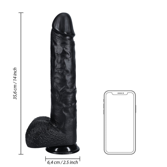 RealRock Extra Long Dildo With Balls Black 14 Inch