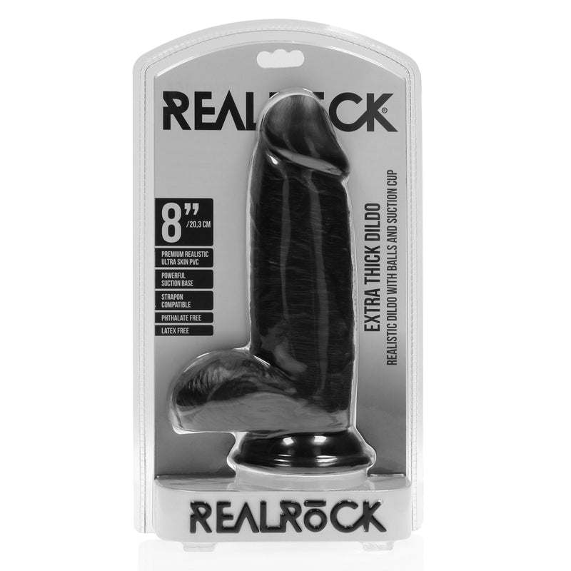 Load image into Gallery viewer, RealRock Extra Thick Dildo With Balls Black 8 Inch
