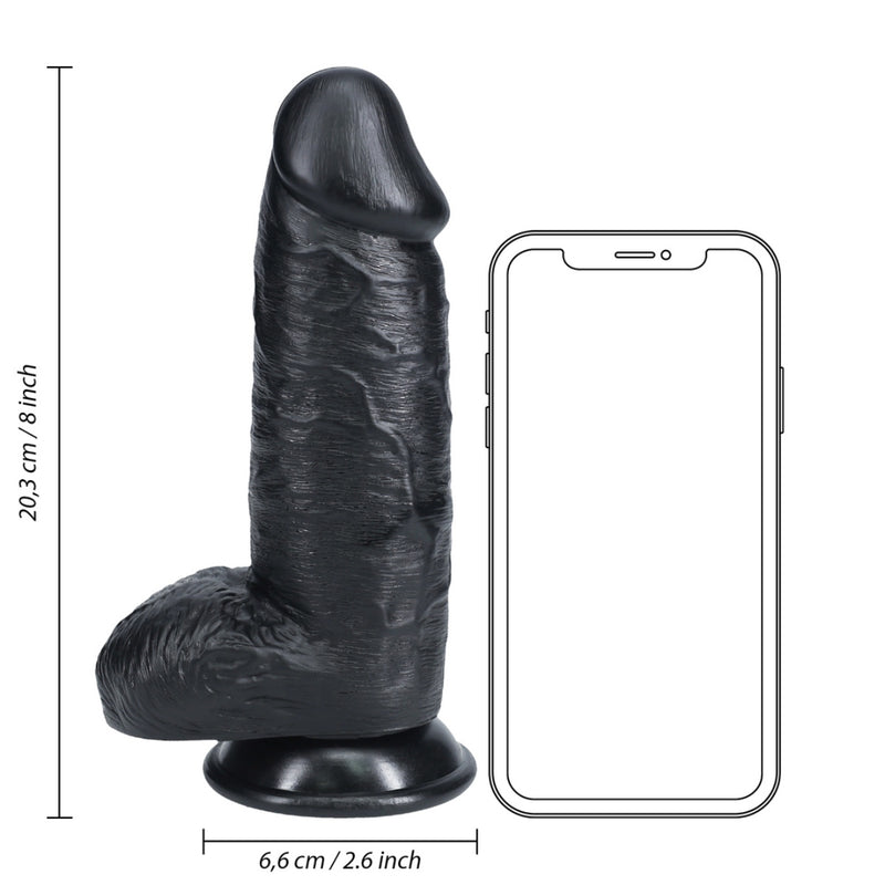 Load image into Gallery viewer, RealRock Extra Thick Dildo With Balls Black 8 Inch
