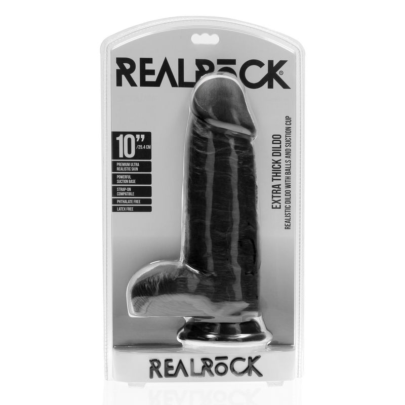 Load image into Gallery viewer, RealRock Extra Thick Dildo With Balls Black 10 Inch
