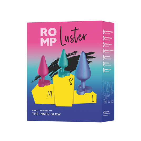ROMP Luster Anal Training Butt Plug Kit Pink Green Blue