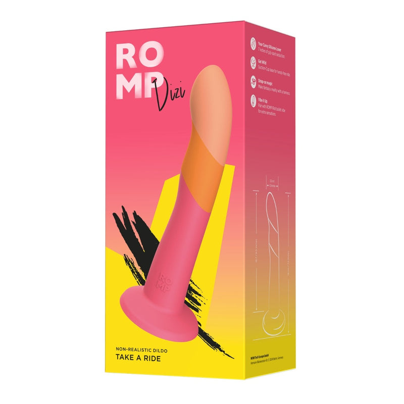 Load image into Gallery viewer, ROMP Dizi Non Realistic Silicone Dildo Orange Pink 7 Inch
