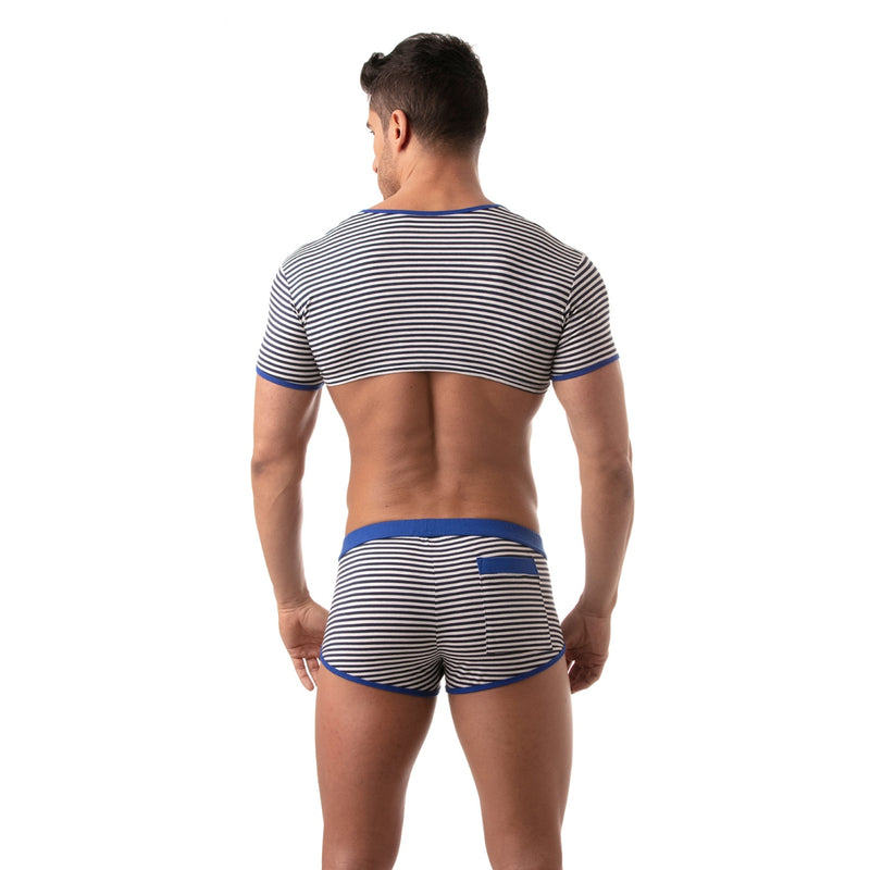 Load image into Gallery viewer, TOF Paris Sailor Stripe Crop Top Blue
