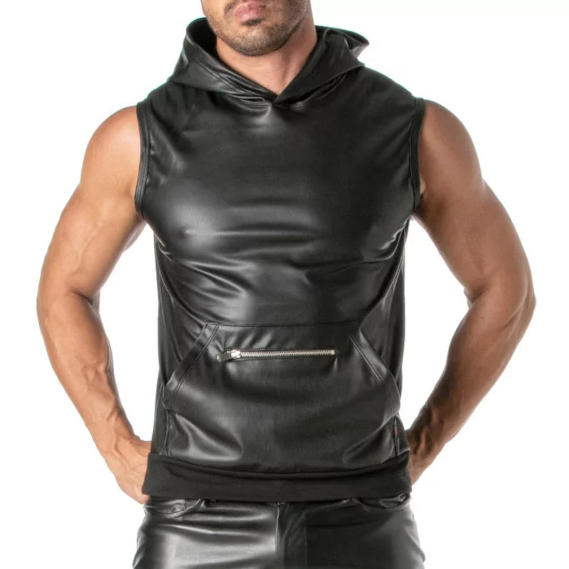 Load image into Gallery viewer, TOF Paris Kinky Zipped Pocket Sleeveless Hoodie Black
