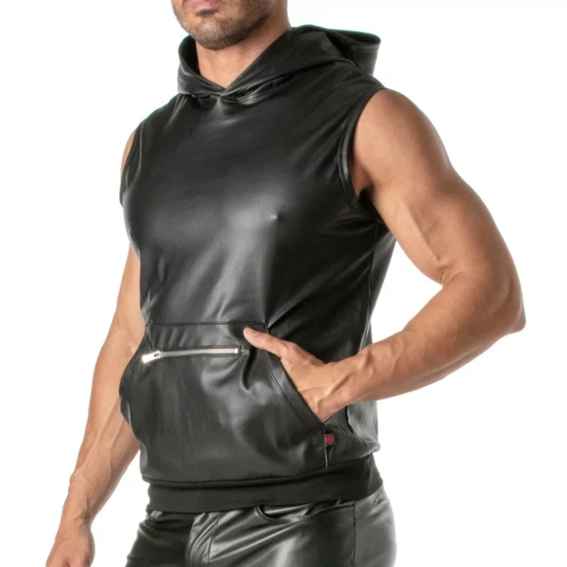 Load image into Gallery viewer, TOF Paris Kinky Zipped Pocket Sleeveless Hoodie Black
