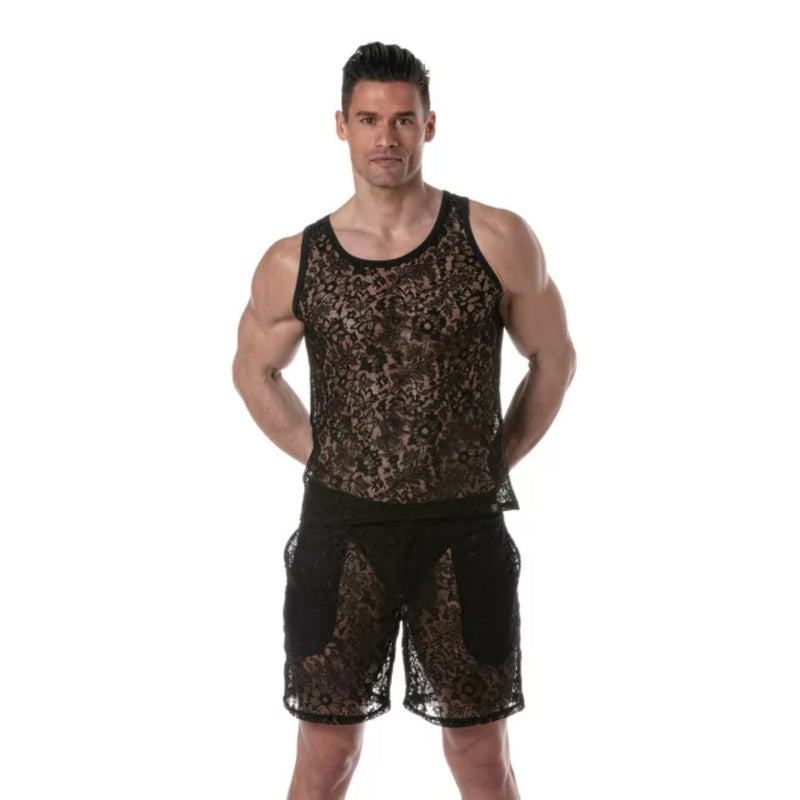 Load image into Gallery viewer, TOF Paris Lace Tank Top Black

