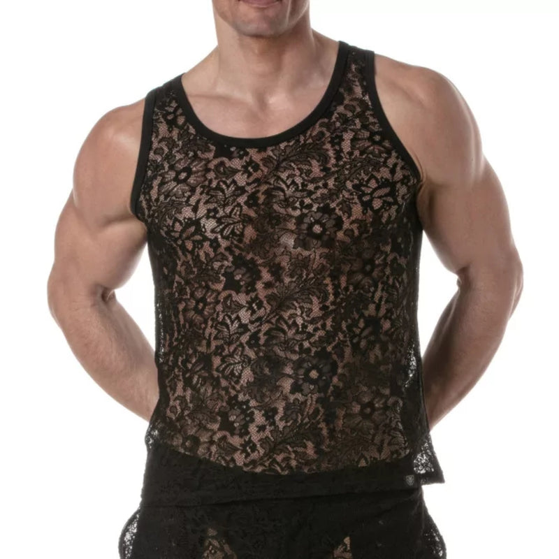 Load image into Gallery viewer, TOF Paris Lace Tank Top Black
