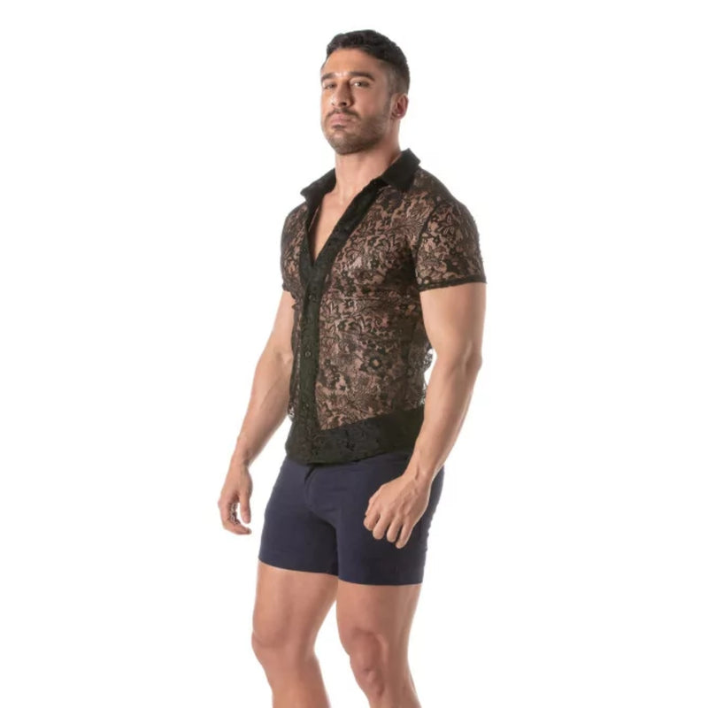 Load image into Gallery viewer, TOF Paris Lace Short Sleeve Shirt Black
