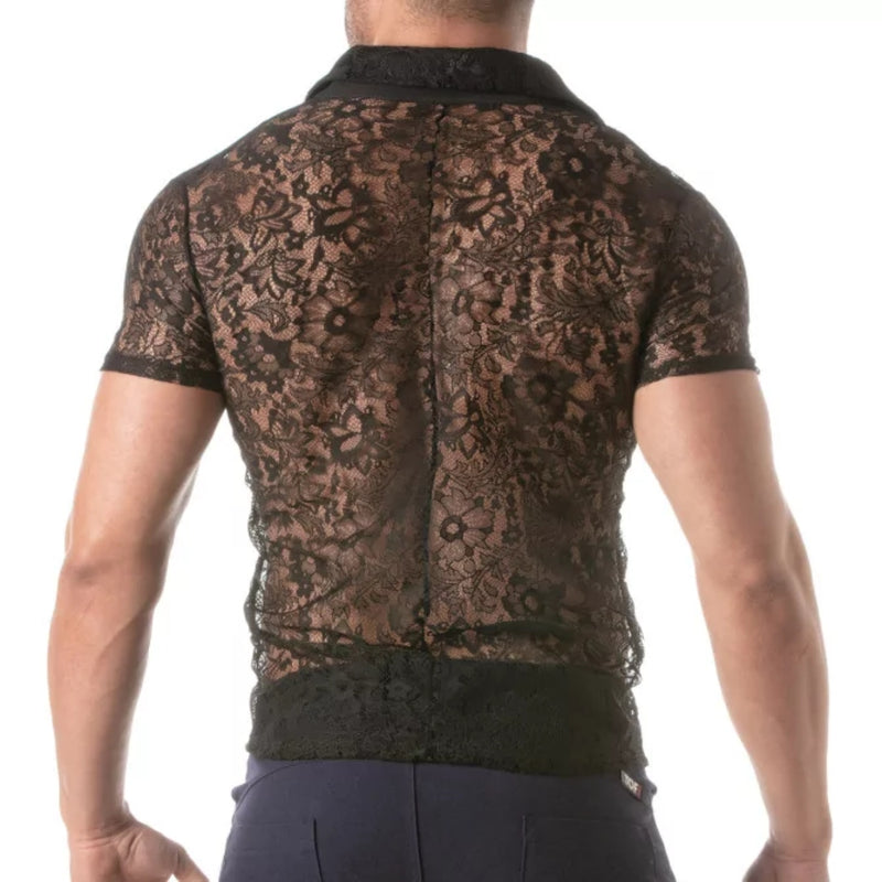 Load image into Gallery viewer, TOF Paris Lace Short Sleeve Shirt Black
