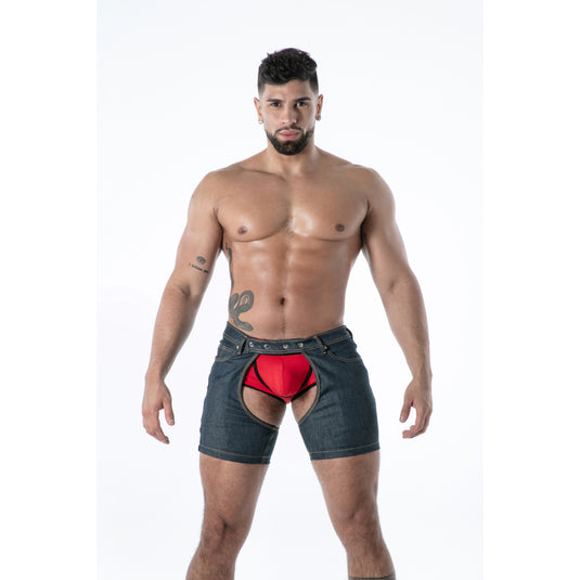 TOF Paris Raw Denim Chaps Shorts Blue