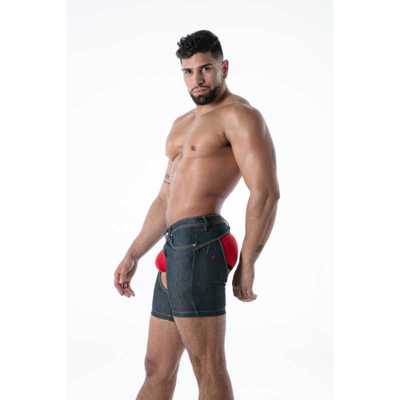 Load image into Gallery viewer, TOF Paris Raw Denim Chaps Shorts Blue
