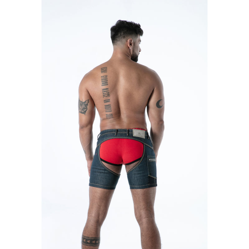 Load image into Gallery viewer, TOF Paris Raw Denim Chaps Shorts Blue
