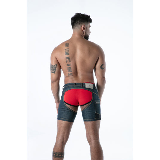 TOF Paris Raw Denim Chaps Shorts Blue