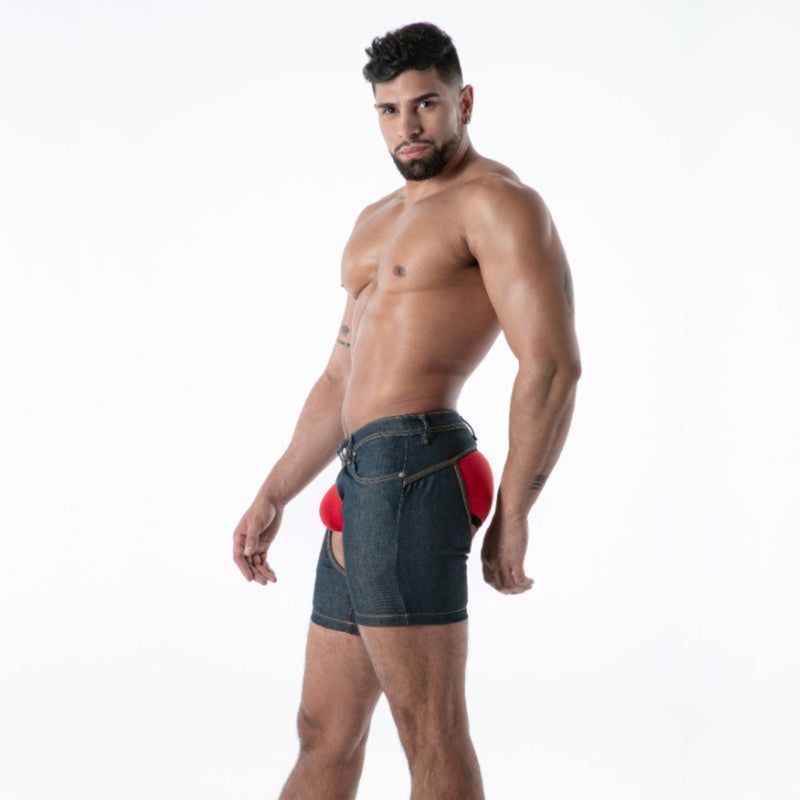 Load image into Gallery viewer, TOF Paris Raw Denim Chaps Shorts Blue
