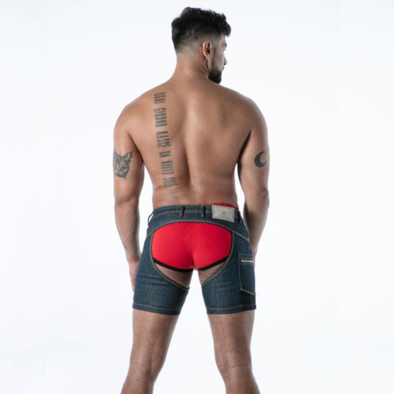 Load image into Gallery viewer, TOF Paris Raw Denim Chaps Shorts Blue
