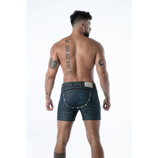 TOF Paris Raw Denim Backless Shorts Blue
