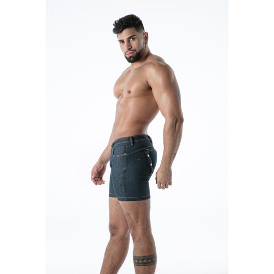 TOF Paris Raw Denim Backless Shorts Blue