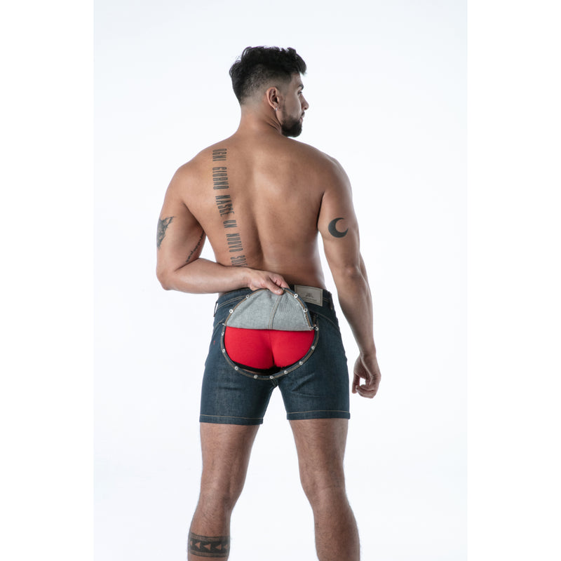 Load image into Gallery viewer, TOF Paris Raw Denim Backless Shorts Blue
