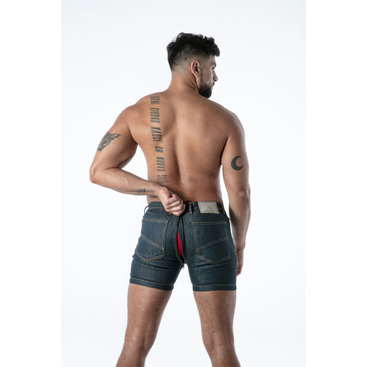 TOF Paris Raw Denim Full-Zip Shorts Blue