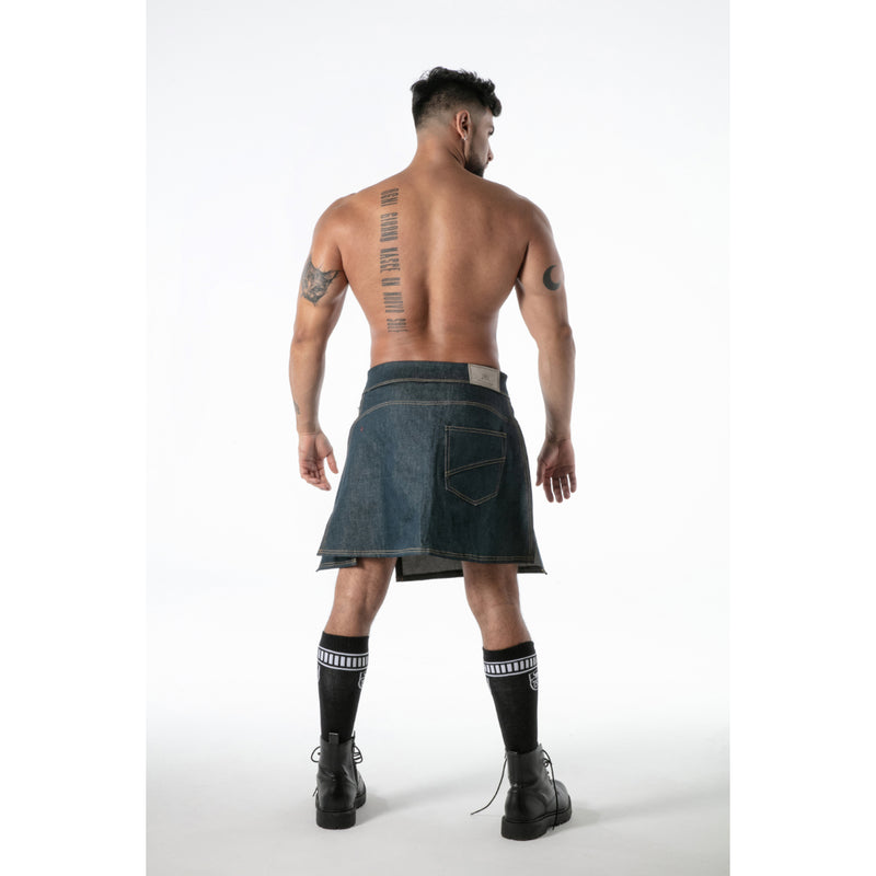 Load image into Gallery viewer, TOF Paris Raw Denim Zip Kilt Blue
