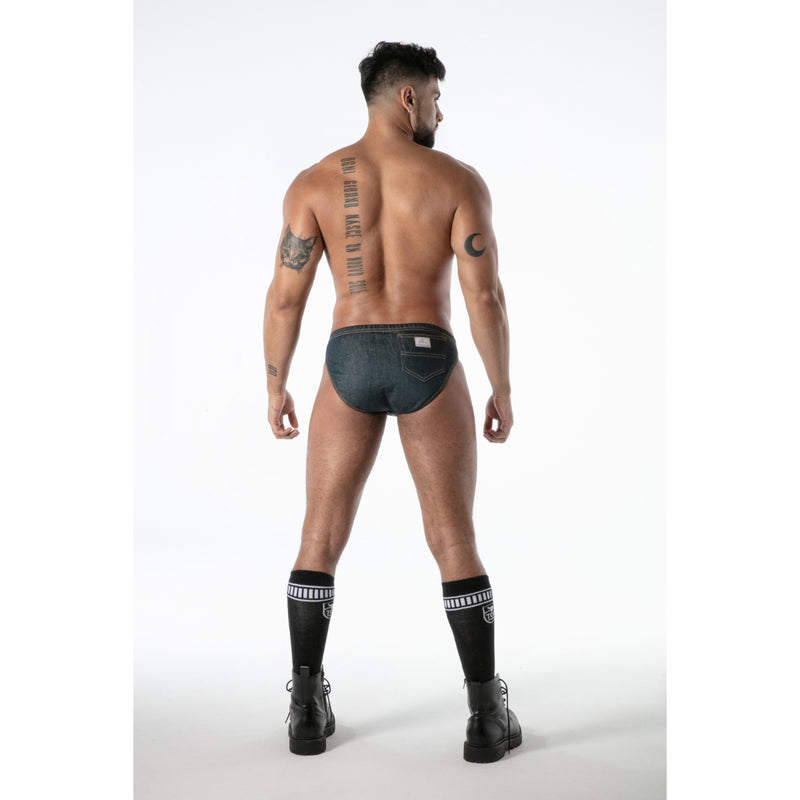 Load image into Gallery viewer, TOF Paris Raw Denim Zipped Bikini Brief Blue
