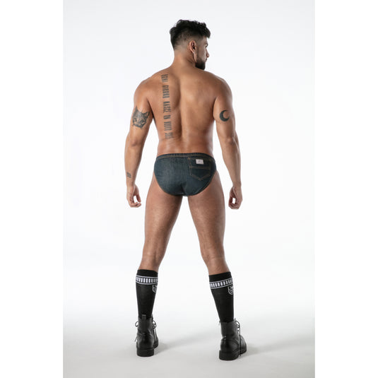 TOF Paris Raw Denim Zipped Bikini Brief Blue