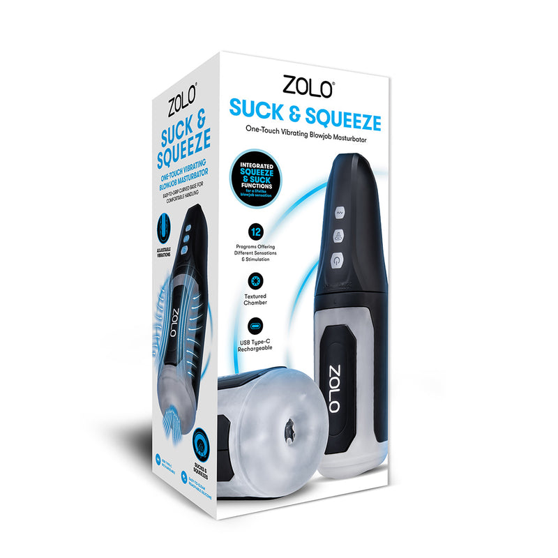 Load image into Gallery viewer, Zolo Suck &amp; Squeeze One Touch Vibrating Blowjob Masturbator Black Clear
