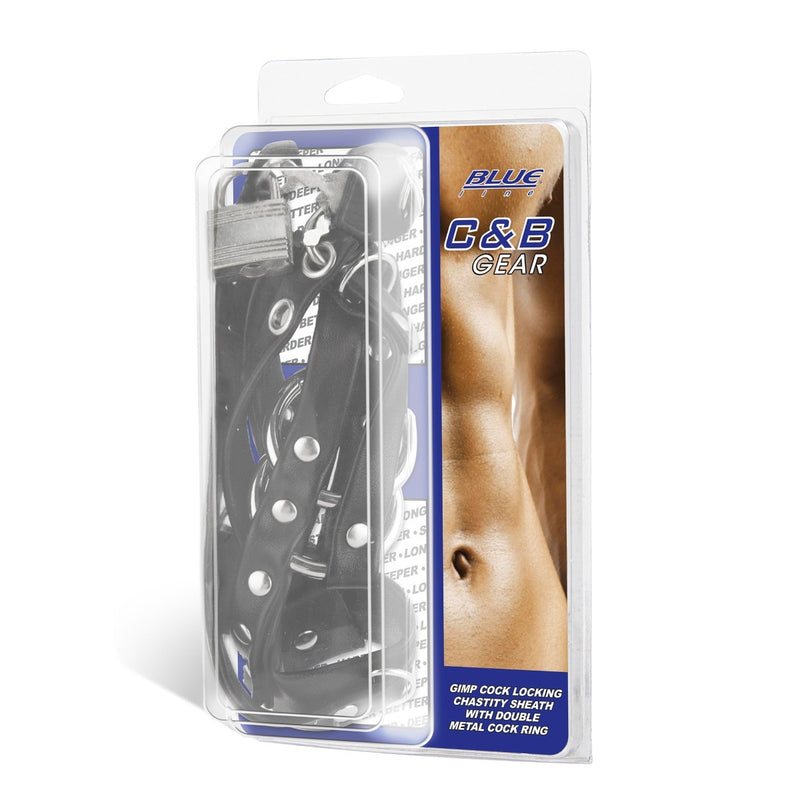 Load image into Gallery viewer, Blue Line Gimp Cock Locking Chastity Sheath With Double Metal Cock Ring Black

