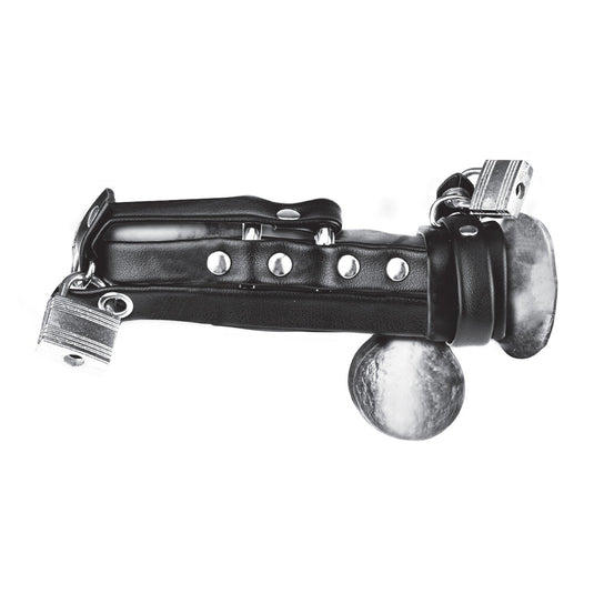 Blue Line Gimp Cock Locking Chastity Sheath With Double Metal Cock Ring Black