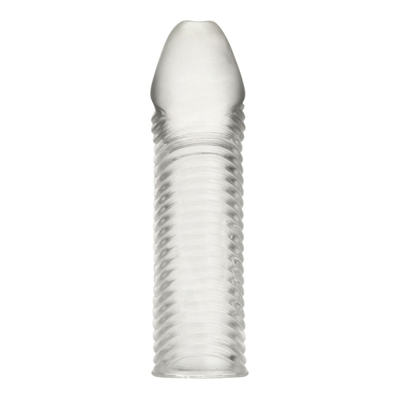 Load image into Gallery viewer, Blue Line Wavy Ribbed Penis Extension Sleeve Clear 6.5 Inch
